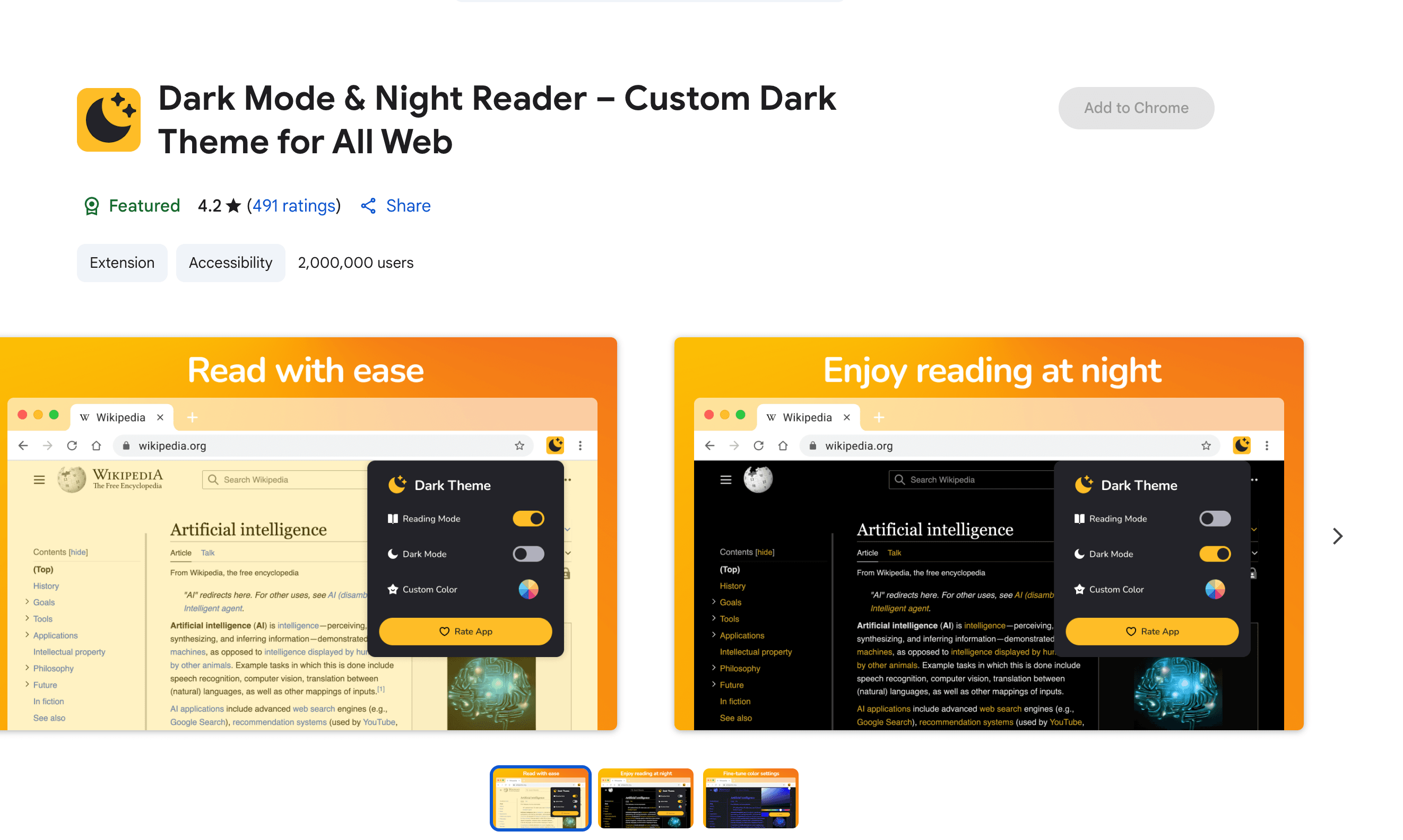 The Chrome Web Store page