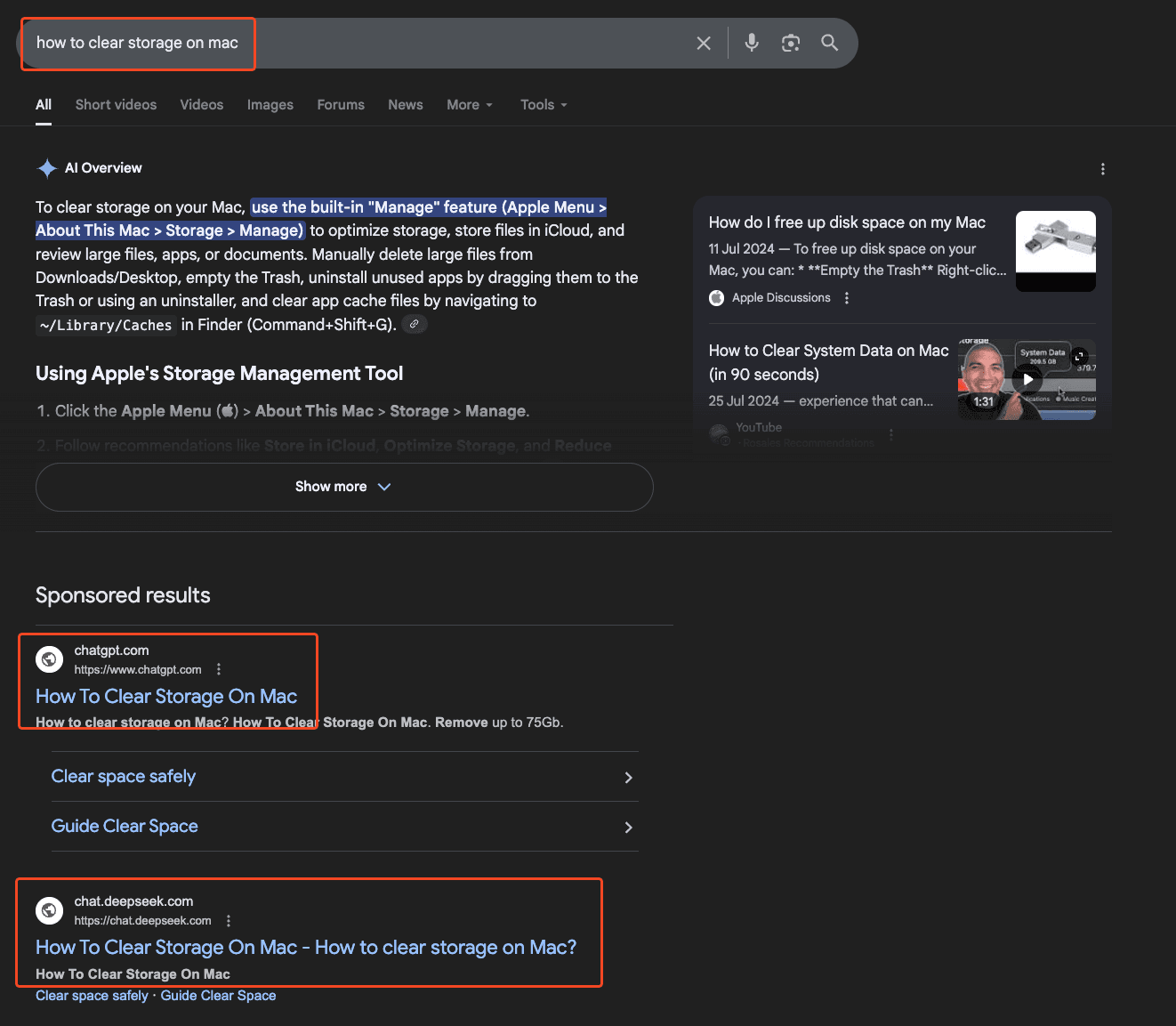 Google search sponsored results